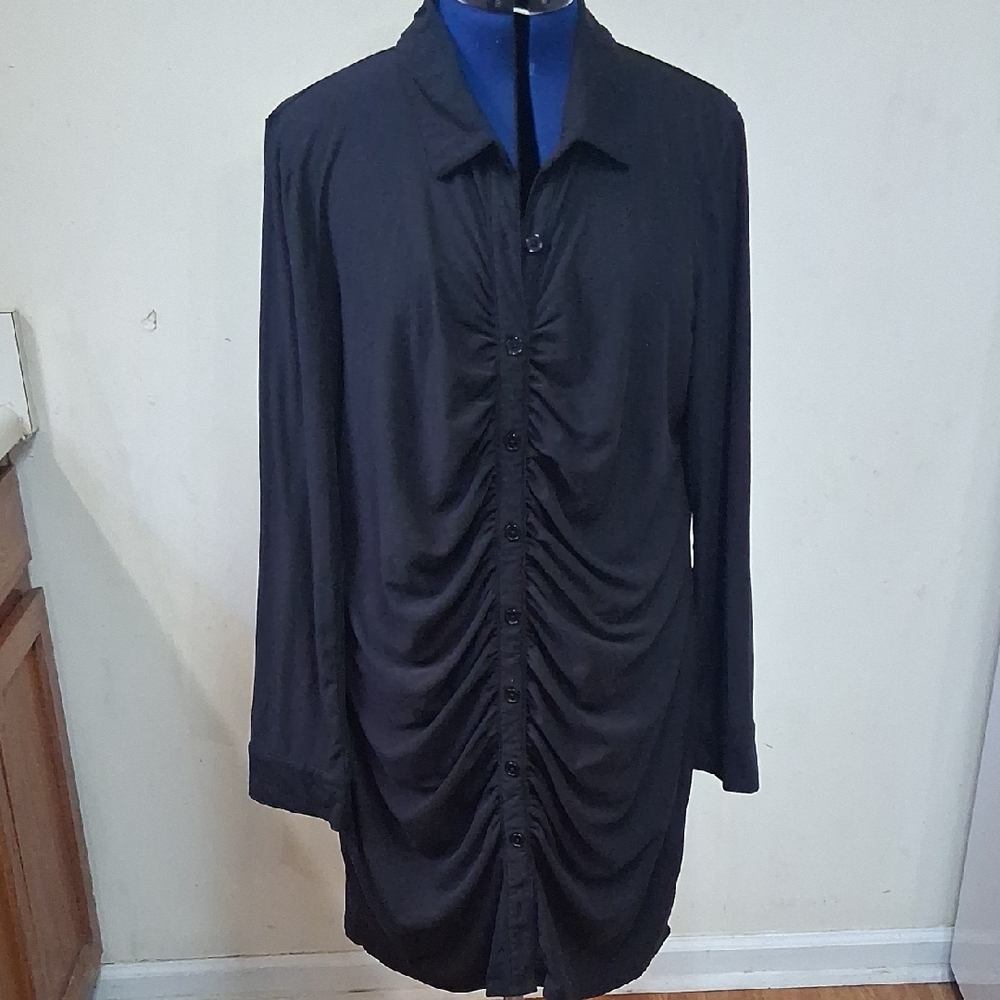 No Boundaries Black Ruched Button-Down Fitted Dress